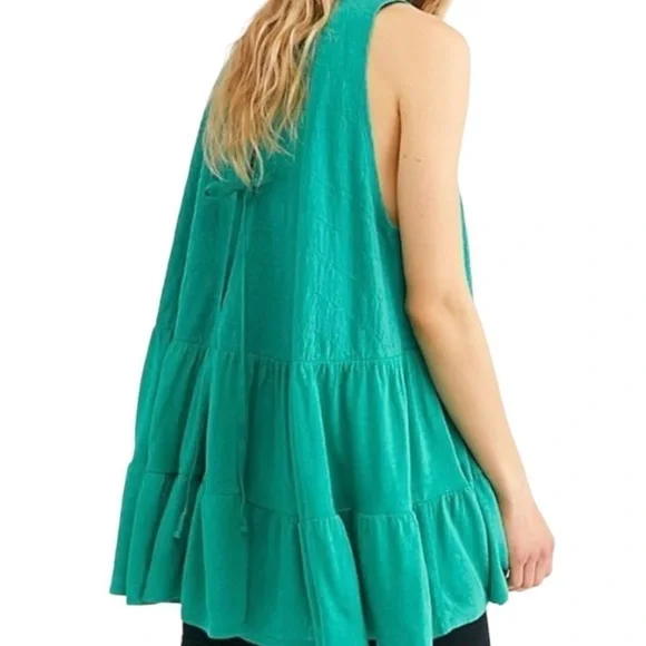 Free People Right On Time Vibrant Green Tiered Tunic Top Womens Small - Picture 5 of 15